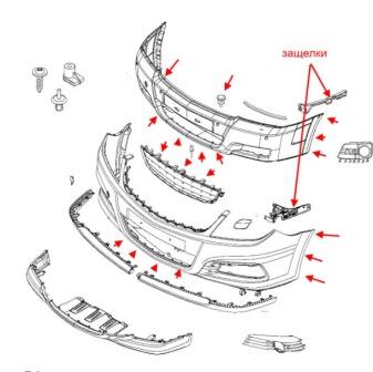 схема крепления переднего бампера Opel SIGNUM (2003-2008)