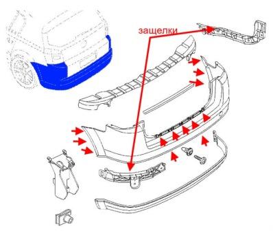 схема крепления заднего бампера Opel SIGNUM (2003-2008)