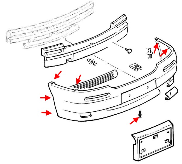 схема крепления переднего бампера Opel  SINTRA
