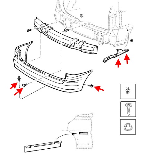 схема крепления заднего бампера Opel  SINTRA