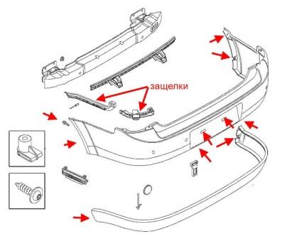 diagram of rear bumper Opel VECTRA C (2002-2008)