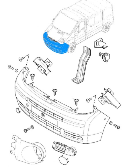 схема крепления переднего бампера Opel Vivaro
