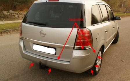 схема крепления заднего бампера Opel  ZAFIRA B (2005-2011)