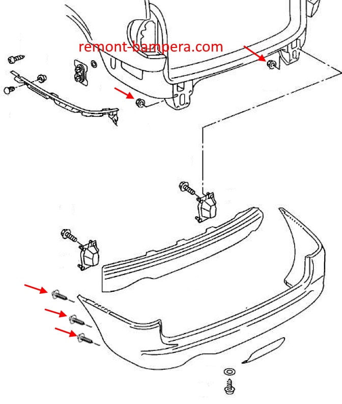 Схема крепления заднего бампера SEAT Alhambra (1996-2000)