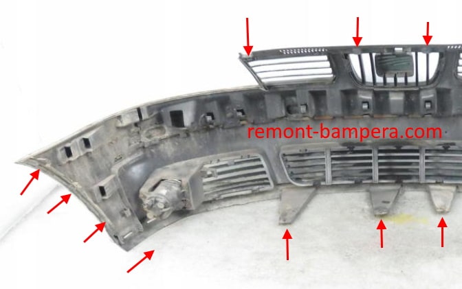 места крепления переднего бампера SEAT Alhambra I (2000-2010)
