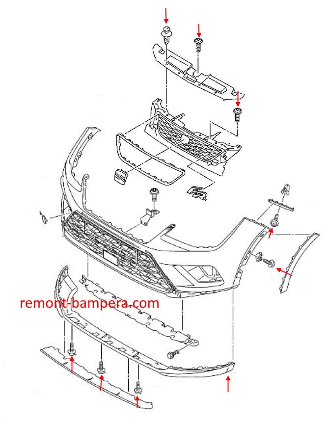 Schéma de montage du pare-chocs avant SEAT Arona I (2017-2023)