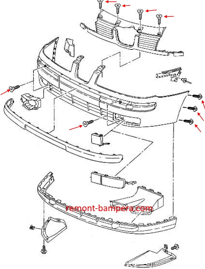 Схема крепления переднего бампера SEAT Cordoba I 6K (1993-2003)