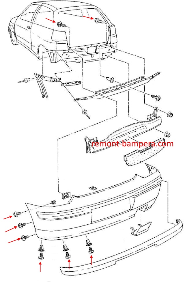 места крепления заднего бампера SEAT Ibiza II (1993-2002)