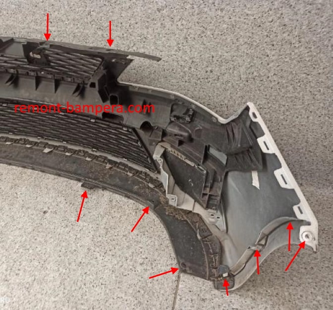 места крепления переднего бампера SEAT Ibiza IV (2008-2017)