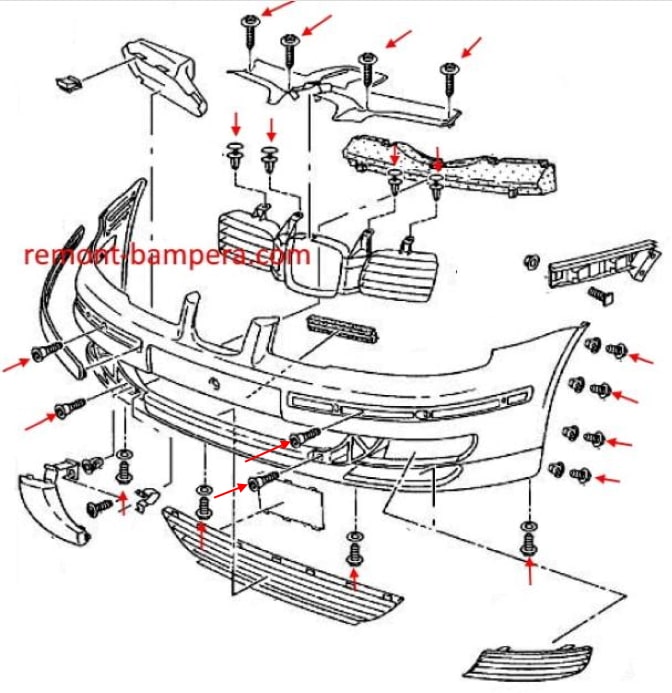 Схема крепления переднего бампера SEAT Toledo II (1998-2004)