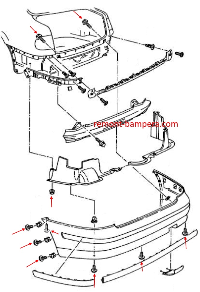 Схема крепления заднего бампера SEAT Toledo II (1998-2004)