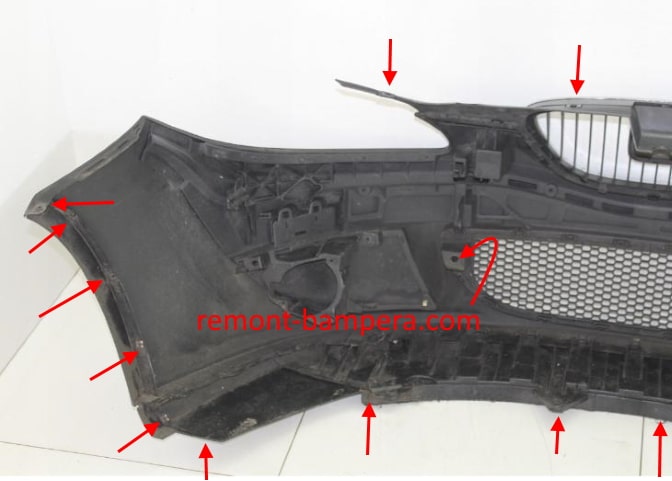 puntos de enganche del parachoques delantero SEAT Toledo III (2004-2009)