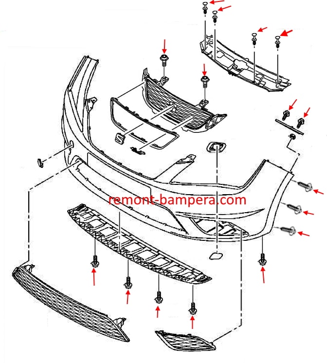 Схема крепления переднего бампера SEAT Toledo IV (2012-2019)