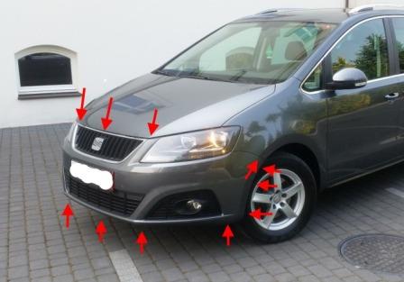 места крепления переднего бампера SEAT Alhambra (после 2011 года)