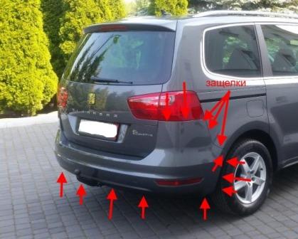 места крепления заднего бампера SEAT Alhambra (после 2011 года)