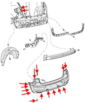 schéma de montage du pare-chocs arrière SEAT Altea