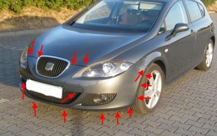 места крепления переднего бампера SEAT Leon  II (2005 — 2012 год)