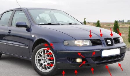 места крепления переднего бампера SEAT Toledo II (1998-2004)