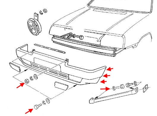 Schéma de montage du pare-chocs avant Skoda Favorit