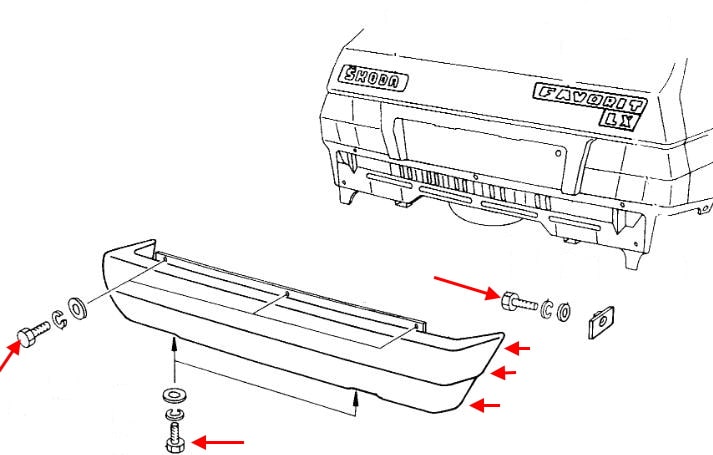 Schéma de montage du pare-chocs arrière Skoda Favorit