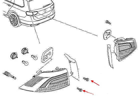 Schema di montaggio della luce posteriore Skoda Superb III (B8) (2015+).