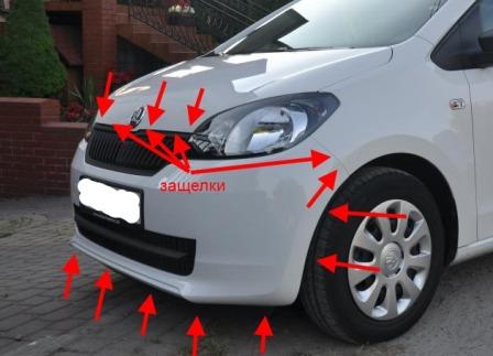 Points de fixation du pare-chocs avant Skoda Citigo