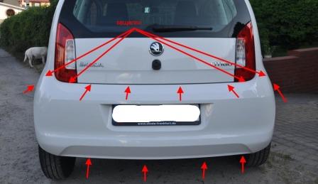 points de fixation pour le pare-chocs arrière Skoda Citigo