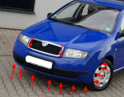 Points de fixation du pare-chocs avant SKODA FABIA MK1 (1999-2007).