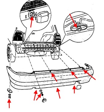 schéma de montage pour le pare-chocs arrière SKODA FELICIA