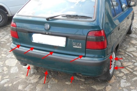 points de fixation pour le pare-chocs arrière SKODA FELICIA