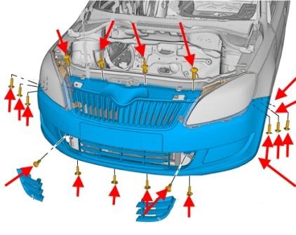 Schema fissaggio paraurti anteriore SKODA RAPID