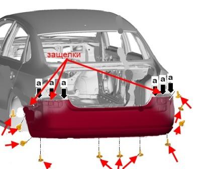 schema di montaggio per paraurti posteriore SKODA RAPID