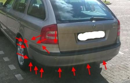 points de fixation pour le pare-chocs arrière SKODA OCTAVIA 2