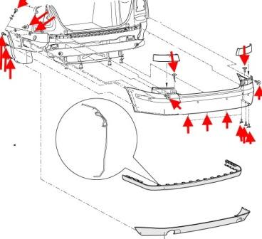 schéma de montage pour le pare-chocs arrière SKODA OCTAVIA 2