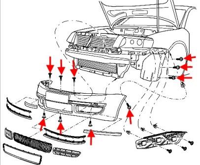 schema montaggio paraurti anteriore SKODA SUPERB 1 (B5)