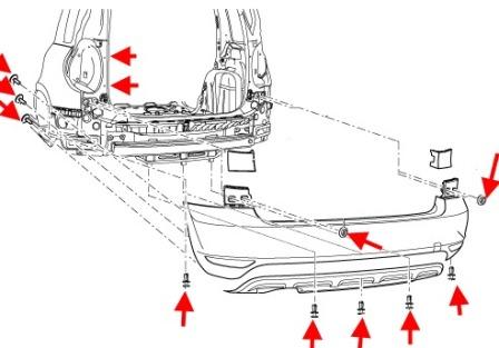 schéma de montage pour le pare-chocs arrière SKODA YETI