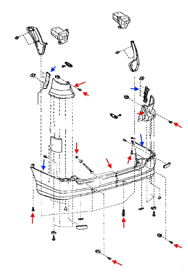 Схема крепления заднего бампера Toyota Alphard (2002-2008)