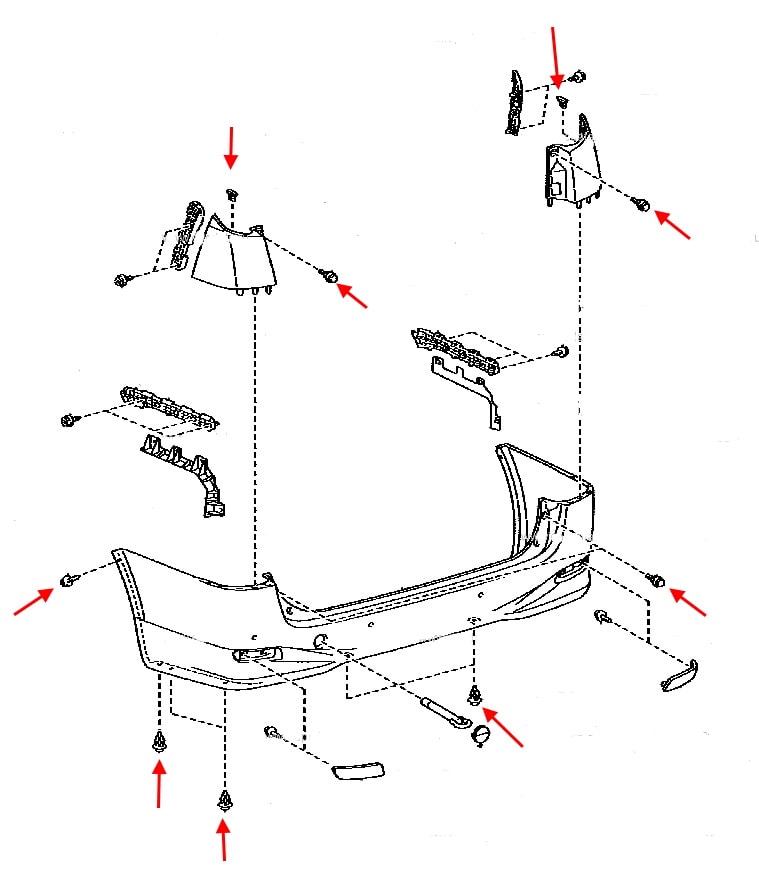 Schéma de montage du pare-chocs arrière Toyota Alphard (2008-2015)