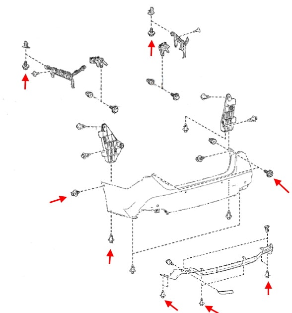 Schéma de montage du pare-chocs arrière Toyota Avalon (2019+)