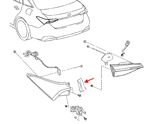 Схема крепления заднего бампера Toyota Avalon (2019+)