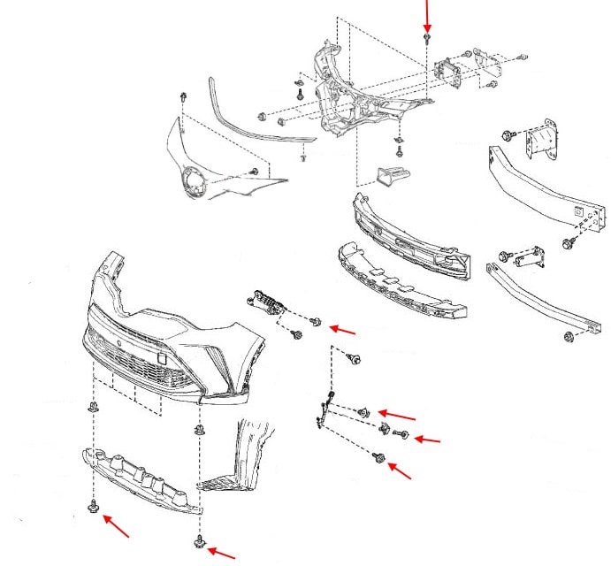 Схема крепления переднего бампера Toyota C-HR