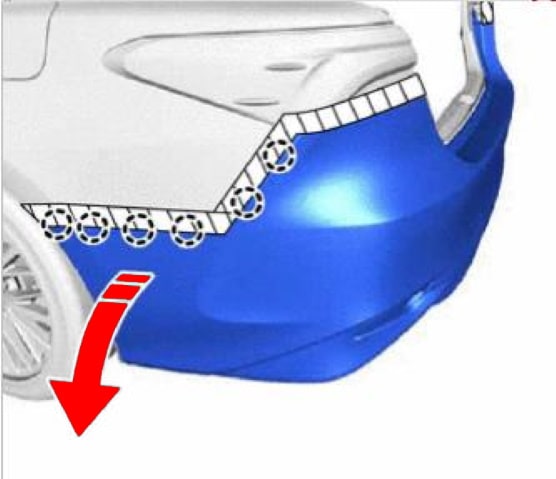 Schema di montaggio del paraurti posteriore Toyota Camry XV70 (2018+)