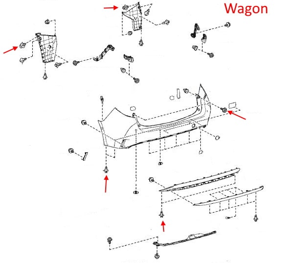 Схема крепления заднего бампера Toyota Corolla Wagon XII (E210) (2019+)