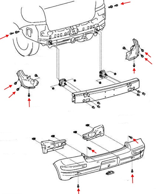 Схема крепления заднего бампера Toyota Echo Hatchback