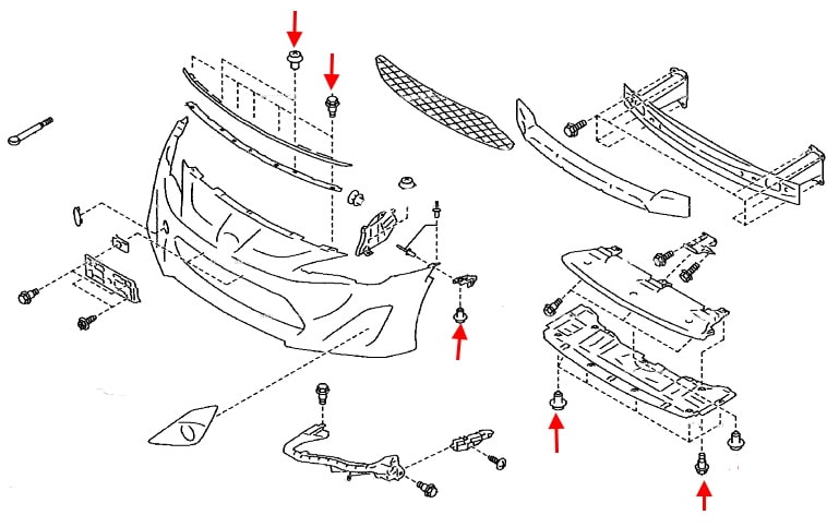 Схема крепления переднего бампера Toyota GT86