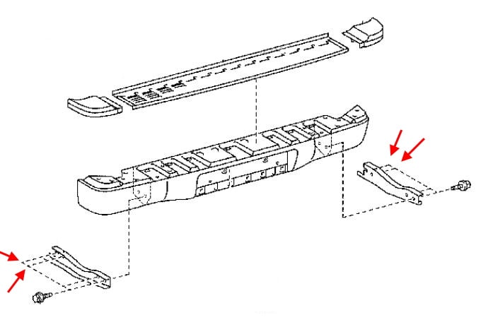 Схема крепления заднего бампера Toyota Hilux VII (2004-2015)