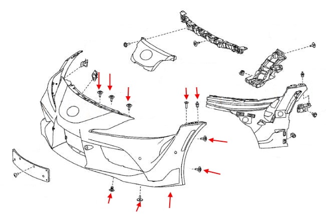 Schema di montaggio del paraurti anteriore Toyota Supra (2019+)