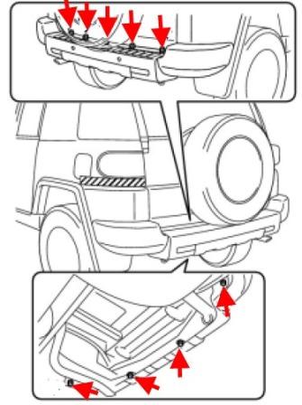 схема крепления заднего бампера Toyota FJ Cruiser