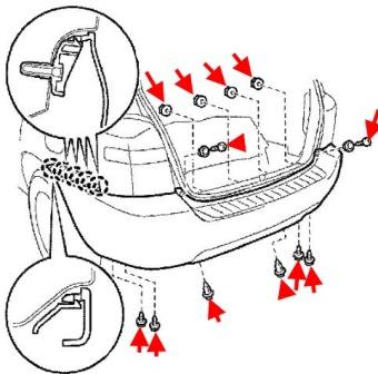 schéma de montage du pare-chocs arrière Toyota Highlander XU 20 (2001-2007)