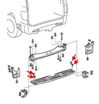 Schéma de fixation du pare-chocs arrière Toyota Sequoia (2001-2007)